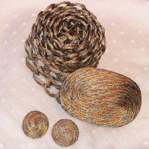 Greek Wire Braided Mesh Belt & Clip On Earrings